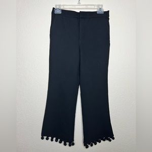 Zara Flare Black Pants with Pom Pom Trim